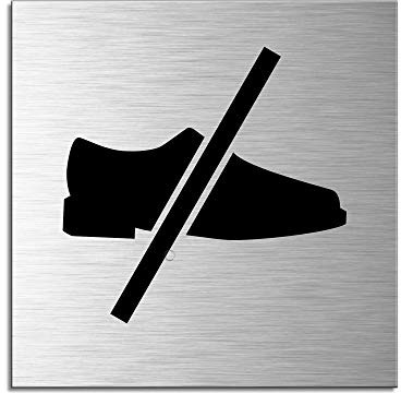 Targhette per Porte - No Scarpe | Alluminio Spazzolato 120x120 mm autoadhesivo No.17164-S