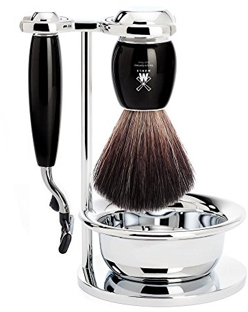 MÜHLE Rasierset mit Schale - Vivo Serie - Black Fibre - kompatibel mit Gillette-Klingen - Edelharz schwarz