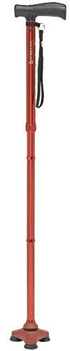 HurryCane Freedom Edition Foldable Walking Cane with T Handle - Enhanced Mobility Support - Patented SteadiGrip Base - Adjustable Height - Lightweight Foldable Design - Red