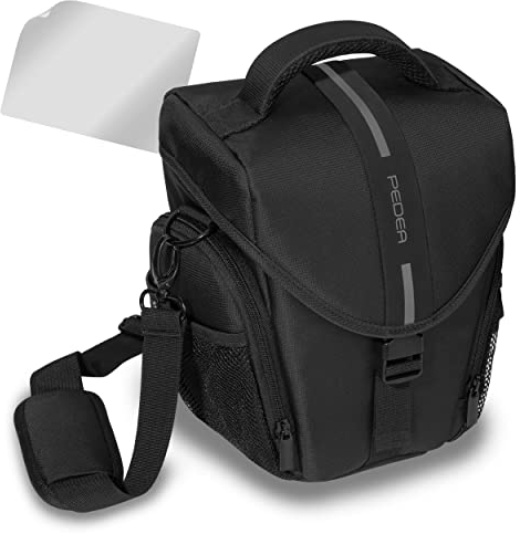 PEDEA DSLR-Kameratasche Essex mit Displayschutzfolie für Nikon D500 D750 D3500 D5200 D300 Coolpix B500 / Sony Alpha 7 7M2 7M3 7R II DSC-RX10 / Canon EOS 77D 200D 1200D 1300D, Gr. L grau