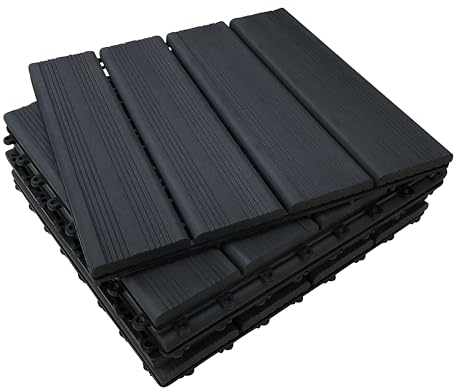 CLICK-DECK Composite Decking Tiles 30x30cm Interlocking Outdoor Deck Tiles | Patio, Balcony, Roof Terrace & Hot Tub | Easy Tool-Free Installation | Low Maintenance, Weather-Resistant (6 Tiles, Ebony)