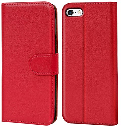 Verco iPhone 5 / 5s / SE Hülle, Handyhülle für Apple iPhone SE 1. Gen. Tasche PU Leder Flip Case Brieftasche - Rot