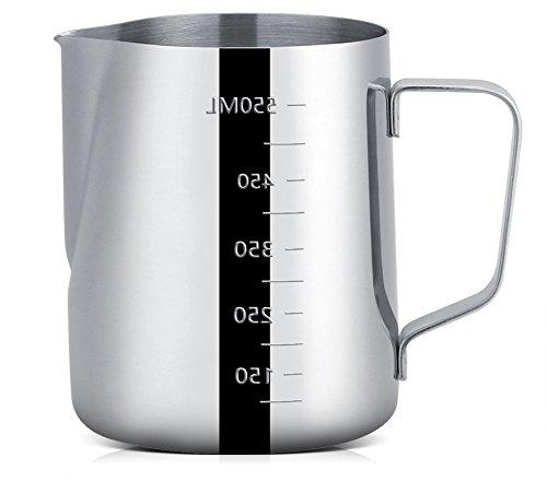 Zerodis Pot à Lait en INOX 600ml Pichet Mousseur à Lait Deux Côtés Échelles de Mesure Parfaitement pour Réaliser des Cappuccinos avec La Machine à Café