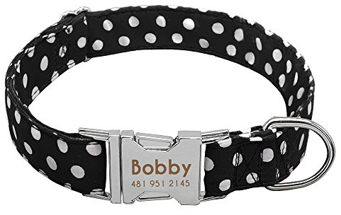 Didog Hundehalsband, weiches Nylon mit Edelstahl-Schnellverschluss-Schnalle, Punktemuster, Hundehalsband mit Namensschild, für kleine, mittelgroße Hunde, schwarz, kleine Größe