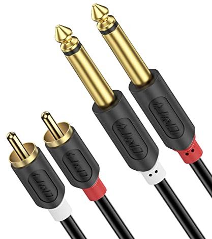 J&D Dual 1/4 inch TS to Dual RCA Stereo Audio Interconnect Cable, Gold Plated Audiowave Series 2 x 6.35 mm Male TS to 2 RCA Male PVC Shelled Adapter Cable, 3 Feet