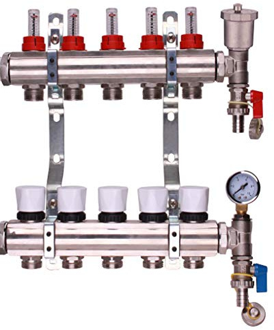 Stainless Steel Underfloor Heating Manifolds 2-12 Port Options (5 Ports)