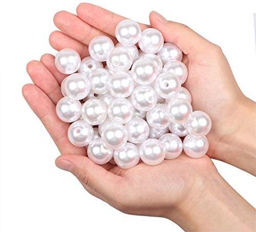 Yixuan Elegant Glossy Drilled Pearls Beads 45pcs 20mm Assorted Plastic Loose Beads for Jewellery Making, Vase Fillers, Candle Making, Table Scatter, Wedding, Home Decoration (White 20mm)