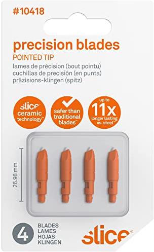 Slice 10418 Precision Cutter Blades, Pack of 4, Finger Friendly Hobby Knife Blades for Intricate Cuts – Perfect for Arts & Crafts, Silver