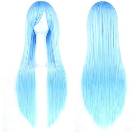 Damenperücke, 100 cm, lang, glatt, blau, hitzebeständig, synthetische Perücke für Spaß, Party und Ausgehen, Cosplay, Halloween-Kostüm, Perücke
