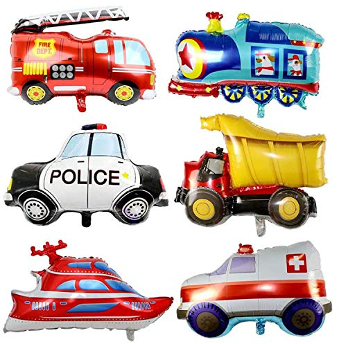 Auto Ballons Auto Form Luftballons, 6er Pack Large Size Party Folienballon, Car Luftballons Set Party Folienballon Fahrzeuge Bagger Folienballons Helium Ballon Kit für Kinder Geburtstagsparty