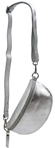 SH Leder ® echt Leder Hüfttasche Damen Herren unisex Gürteltasche für Festival Reise Bauchtasche kleine Crossbody Bag Frauen Ledertasche 23x12cm Ava G292 (Silber)