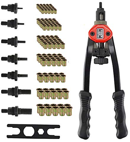 Nietzange Set Nietmutternzange Hebelnietzange inkl. 150tlg Nietmuttern + 7 x Dorne M3 M4 M5 M6 M8 M10 M12