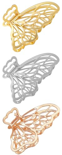 Nifocc Metall Haarklammern Schmetterling Haarspangen Große Krallen Clips Vintage Haar Accessoires für Frauen Damen Mädchen - 3 Stk Goldenes Roségold Silber