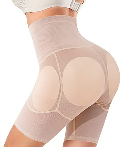 Bafully Women Butt Lifter Shapewear Hi-Waist Panty Tummy Control Knickers Padded Hip Enhancer Seamless Underwear Body Shaper (Beige, S)