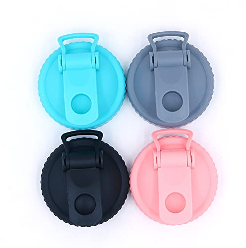 Hsthe Sea 4 Pack of Flip Cap Mason Jar Lid with Leak-proof & Airtight Seal and Easy Pour Spout, Durable, Leak-Proof Seal, Flip Cap, Regular Mouth (Gray+pink+blue+black)
