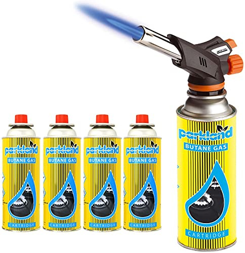 HZ Enterprises Blow Torch Butane Gas Kit Cooking Catering Creme Brulee Culinary Tarts Pies Tool 1 Blow Torch + 6 Refills Cans