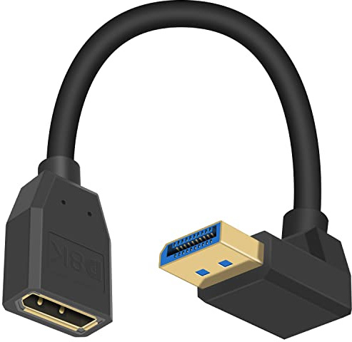 Poyiccot Câble d'extension Displayport 1.4 coudé vers le bas, rallonge Displayport à 90 degrés V1.4 jusqu'à 8 K/60 Hz, 4 K/144 Hz pour vidéo/audio, 15 cm