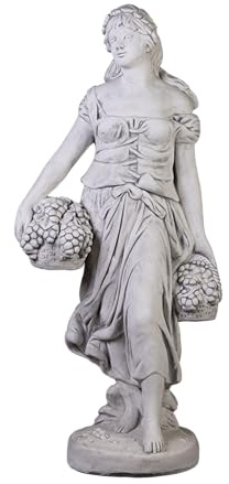 gartendekoparadies.de Statue Einer Frau bei der Weinlese, Steinfigur, H. 154 cm, 232 kg, Grau, frostsicher aus Steinguss für Außenbereich