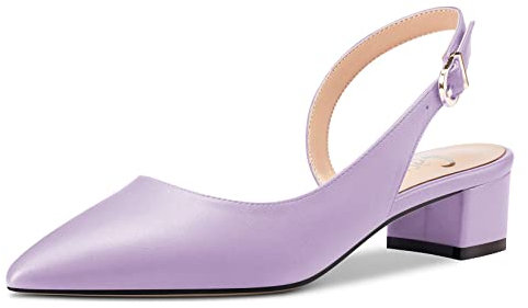 Castamere Damen Chunky Blockabsatz Niedrige Kitten Absatz Heel Spitze Zehenkappe Slingback Pumps Klassisch Cute Party Büroschuhe 3.5 cm Heels Violett 38 EU