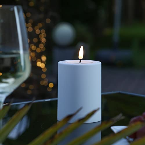 MARELIDA LED Stumpenkerze MIA DELUXE HOMEART aus Kunststoff realistische 3D Flamme H: 10cm D: 7,5cm für Innen/Außen weiß