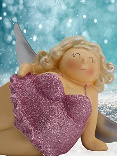 Pommerntraum ® | Weihnachtsengel Mollyengel - molliger Schutzengel - moppeliger Engel - Glücksengel - Nana Engel Rubensengel Rubensfigur Molly (Pink mit Glitzer)