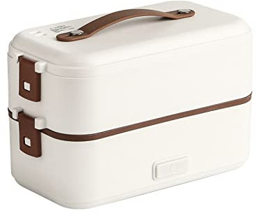 Fiambrera eléctrica, Calentador de Alimentos portátil de 2 Capas, Fiambreras con Calefacción de Aislamiento, Bandeja de Acero Inoxidable de Grado Alimenticio de 110V-240V 0.8L, Uso Escolar e