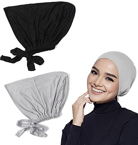 MUEEAD 2 Pcs Women's Bandanas, Hoods, Scarf Caps, Tie-Up Bandanas, Elastic Head Caps for Head Protection, Wind Protection, Sunshade Black