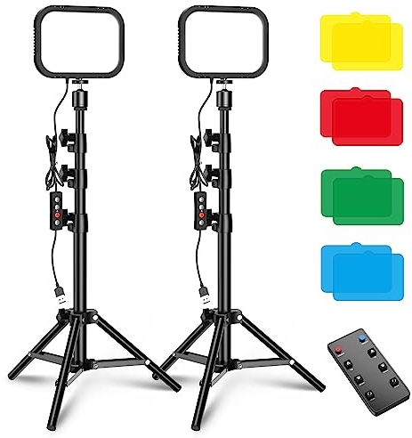 APEXEL Photography Video Lighting Kit, LED Dimmable 5600K USB Studio Lights for Video Recording with Adjustable Tripod Stand and Color Filters for Camera/Live Streaming/Video Conference/Vlogging