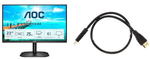AOC Ecran LED 22 22B2H Full HD & PremiumCord 4K Câble HDMI Haute Vitesse M/M 10.2Gbps avec Ethernet, Full HD 1080p, 3X Blindé, Deep Color, 3D, Arc, HDR, Connecteurs plaqués Or, Noir, 0,5 m