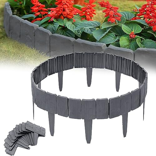 CEEDIR Rasenkante Steinoptik Beeteinfassung und Beetumrandung Kunststoff 2,5M Anthrazit, 10 Stück, Garden Border aus Polypropylen, Mähkante, Palisade, dekorativ für den Garten, 1 Element LxH: 25x23cm
