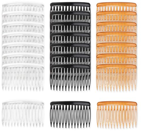 TaShow Hair Side Combs for Women Fine Thin Hair, 14 Teeth Decorative Hair Combs for Women Girls Bridal Wedding Veil (Black, Transparent and Orange)