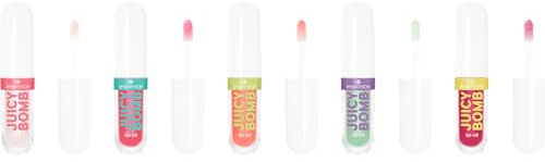 Essence JUICY BOMB - Set di olio lucidalabbra 01, multicolore, senza acetone, vegano, senza microplastiche, senza glutine, 1 confezione da 5 pezzi