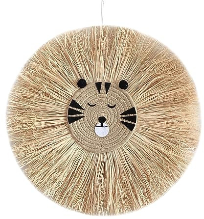 Löwe-Wandkunst Kinderzimmer Makramee-Wandbehang Tier-Wanddekoration Tierkopf handgestrickt, 50 x 60 cm, nordischer Typ gewebt niedlicher Löwe Wanddekoration mit Umhängeband für Kinderzimmer Typ2