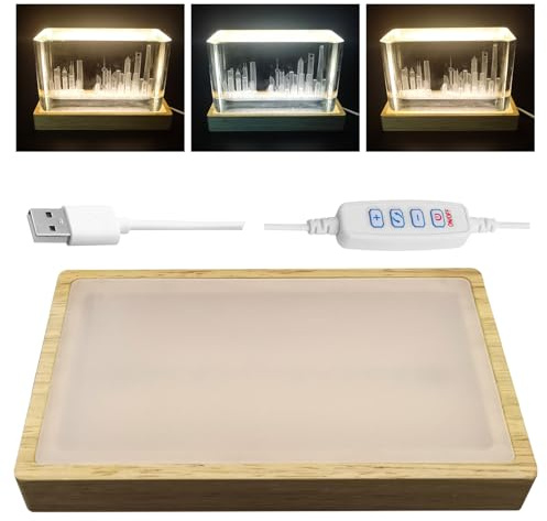 dcvbny Adjustable Crystal Light Display Base for Art Glass 5.9 inch, USB Powered Wood Rectangle LED Display Base Stand Pedestal for Crystal, Centerpieces,Trophies,Figurines (1 Pack)