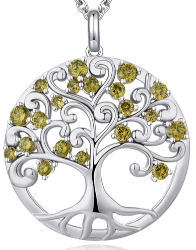 jiamiaoi Ciondolo a forma di albero della vita, placcato in oro bianco, con albero della vita, collana in argento con albero della vita, Zirconia cubica