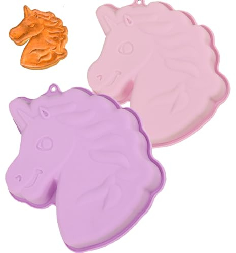 YEAPEAK Unicorn Baking Mould, Silikonformen Einhorn Backform, Einhorn Kuchenform Silikon, 3D Kuchenbackform für Einhornkuchen, Backen Kindergeburtstag Silikonform Für Party Geburtstage, Lila/Rosa