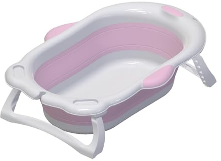Foldable Baby Bath Tub with Water Plug & Temperature Sensor – 35L Portable Non-Slip Infant Bath for Newborns & Toddlers (0-4 Years) – Pink