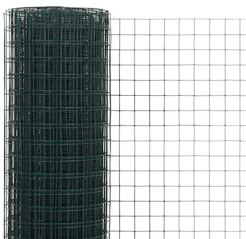 Kavolet 25x0,5 m Maschendraht Drahtzaun Stahl mit PVC-Beschichtung, Katzenzaun Hühnerzaun Volierendraht Drahtgitter Gitterzaun Schweißgitter Gartenzaun, Grün, Maschenweite 12x12 mm