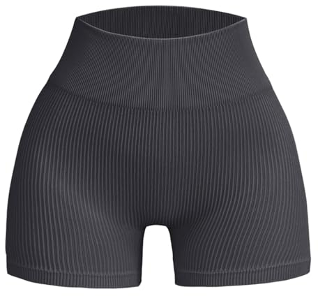 rtdgcv Damen Workout Sport Nahtlose gerippte Shorts Yoga Outfits Hosen Shorts Herren Blau Shorts Damen Sport Eng (Grey, M)
