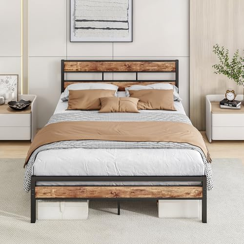 HOJINLINERO Bed Frame 140 x 200, Double Bed Frame Metal Bed 140 x 200 cm with Metal Slatted Frame with Headboard, Easy Assembly Guest Bed, Youth Bed, for Bedroom, Guest Room, Bed Frame, Black