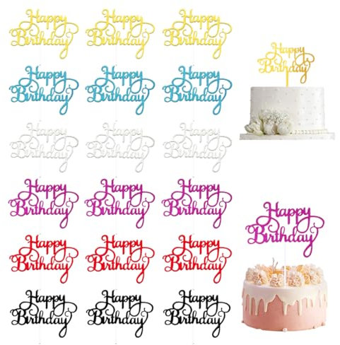 SULIUDAJI 18 Piezas de Adornos para Pastel de Feliz Cumpleaños con Purpurina para Feliz Cumpleaños Adornos para Pasteles de Feliz Cumpleaños Decoraciones para Magdalenas en 6 Colores