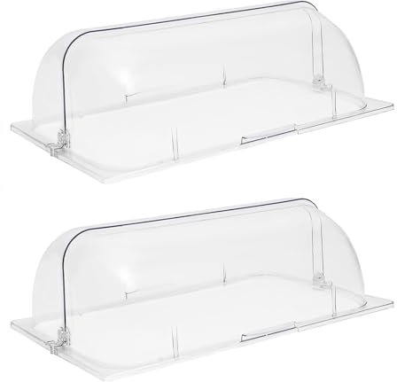 Chafing Dish Covers Full Size Clear Roll Top Dessert Cake Cover Plastic Food Display Cover Dustproof Lid for Cake Cupcake Exhibition, 2