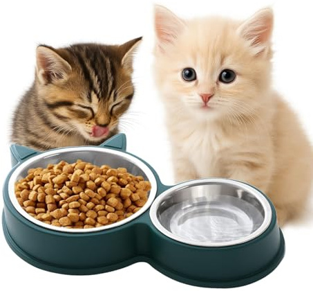 Edelstahl-Katzennapf mit doppelter Schicht und Rutschfester Unterseite Katzen- und Hundenapf für Futter und Wasser Kompaktes Design Katzenohrform Leicht zu reinigen