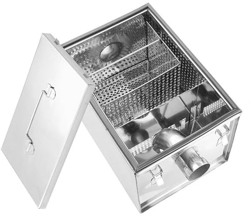 4KG Commercial Grease Traps, Stainless Steel Wastewater Separator Interceptor Food Oil Flat Filter, Grease Trap for Kitchen Restaurant Takeaway