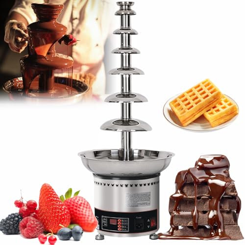 Large Capacity Chocolate Fountain Machine, 4/5/6/7 Tiers Electric Chocolate Fountain Stainless Steel Fondue Waterfall Melting Machine,30-150°Temperature Control, Sauce Heater 7 layers