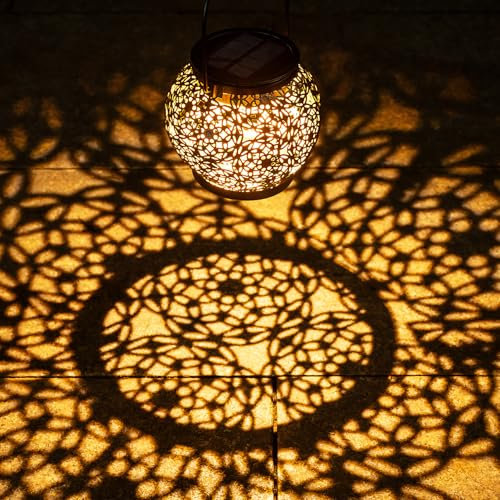 LeiDrail Solarlaterne für Außen, Hängend Metall Solarlampen, Warmweiß LED, Balkon Deko, Gartendeko für Draußen Wetterfest, Weihnachten, Balkon, Terrasse