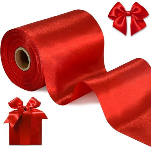 LATERN 20M Cinta de Satén Navideña, 10.2CM Ancho Cinta de Satén Gruesa Cinta Grande de Tela Lisa para Navidad Regalos Envoltura Árbol Bricolaje Corona Lazo Navideño Fiestas Decoración (Rojo)