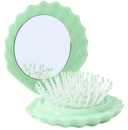 Cepillo De Pelo Plegable - Cepillo Capilar Portátil Con Forma De Concha - Juego De Espejo De Maquillaje Pequeño Y Peine De Masaje Capilar Para Hogar Viajes Baño Gimnasio Playa Ducha Camping