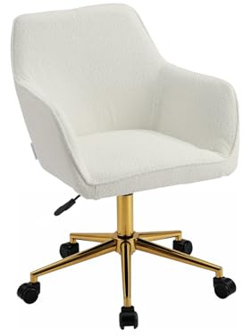 GGK Möbel Bürostuhl 150 kg ergonomisch Schreibtischstuhl beige höhenverstellbarer 10 cm Drehstuhl Metallgestell mit Rollen Bürosessel Schminktisch Stuhl für Schlafzimmer & Wohnzimmer