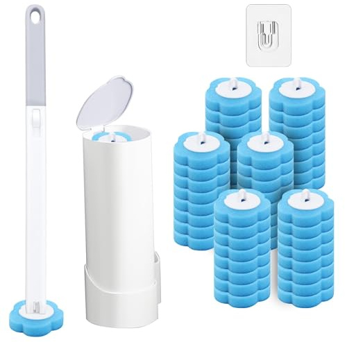 EEEKit Einweg Toilettenbürste mit Halter – 48 Nachfüllköpfe mit Meeresduft, WC Bürste Set mit Wandhalterung, Klobürste Einweg, WC Reinigungsset mit Schwammkopf